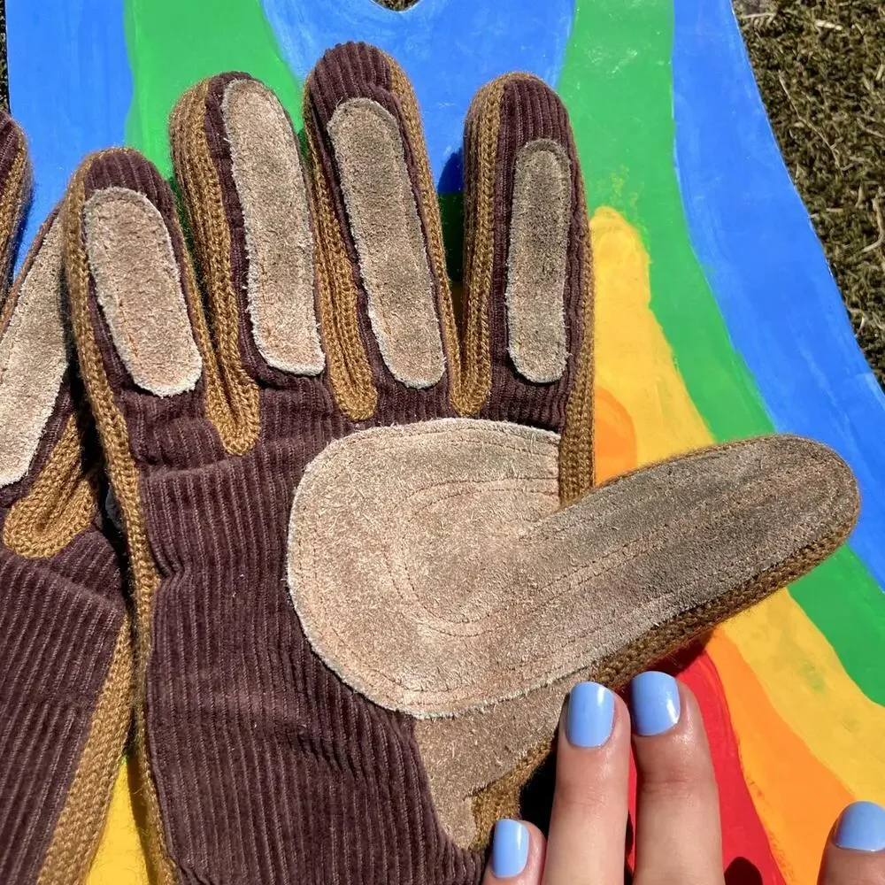 Rare 70s Levi’s orange tab brown corduroy & cowhide sherpa gloves
